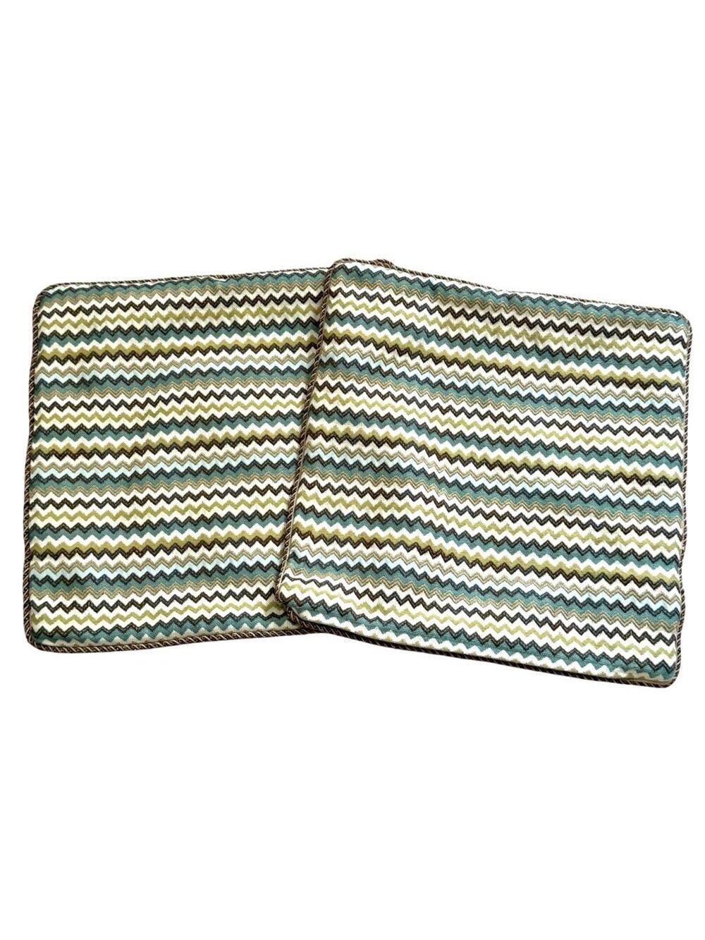 Vintage Custom Made Jacquard Chevron Pattern Throw Pillow Covers (2) MCM Thick